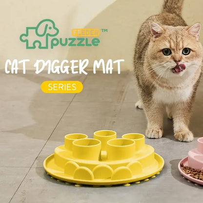 Cat Puzzle Feeder Slow Feeder Bowl for IQ Training and Mental Stimulation, Silicone, Multicolored, Dishwasher Safe