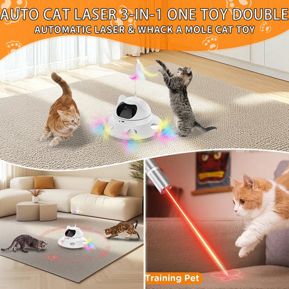 Interactive 3-in-1 Cat Laser Toy with Automatic 6-Hole Whack-a-Mole, Fluttering Butterfly, and USB Rechargeable Features for Indoor Cats and Dogs - Stress Relief Toy for Bored Pets