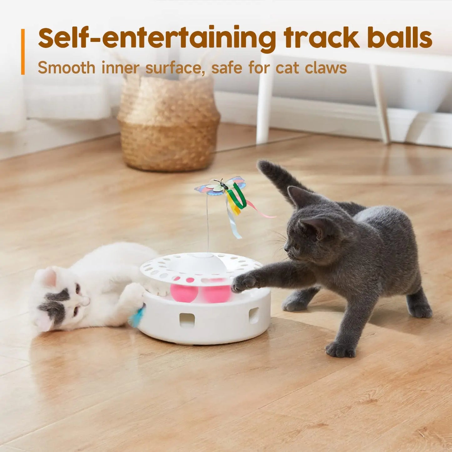 Potaroma 3-in-1 Interactive Automatic Cat Toy with Fluttering Butterfly, Random Moving Feather, and Track Balls - USB Powered Indoor Exercise for Cats