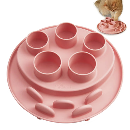 Cat Puzzle Feeder Slow Feeder Bowl for IQ Training and Mental Stimulation, Silicone, Multicolored, Dishwasher Safe