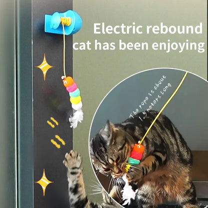 Wall-Mounted Automatic Cat Toy with Adjustable Modes, Interactive Feather Teaser, USB Rechargeable with Rewind Rope for Indoor Cats
