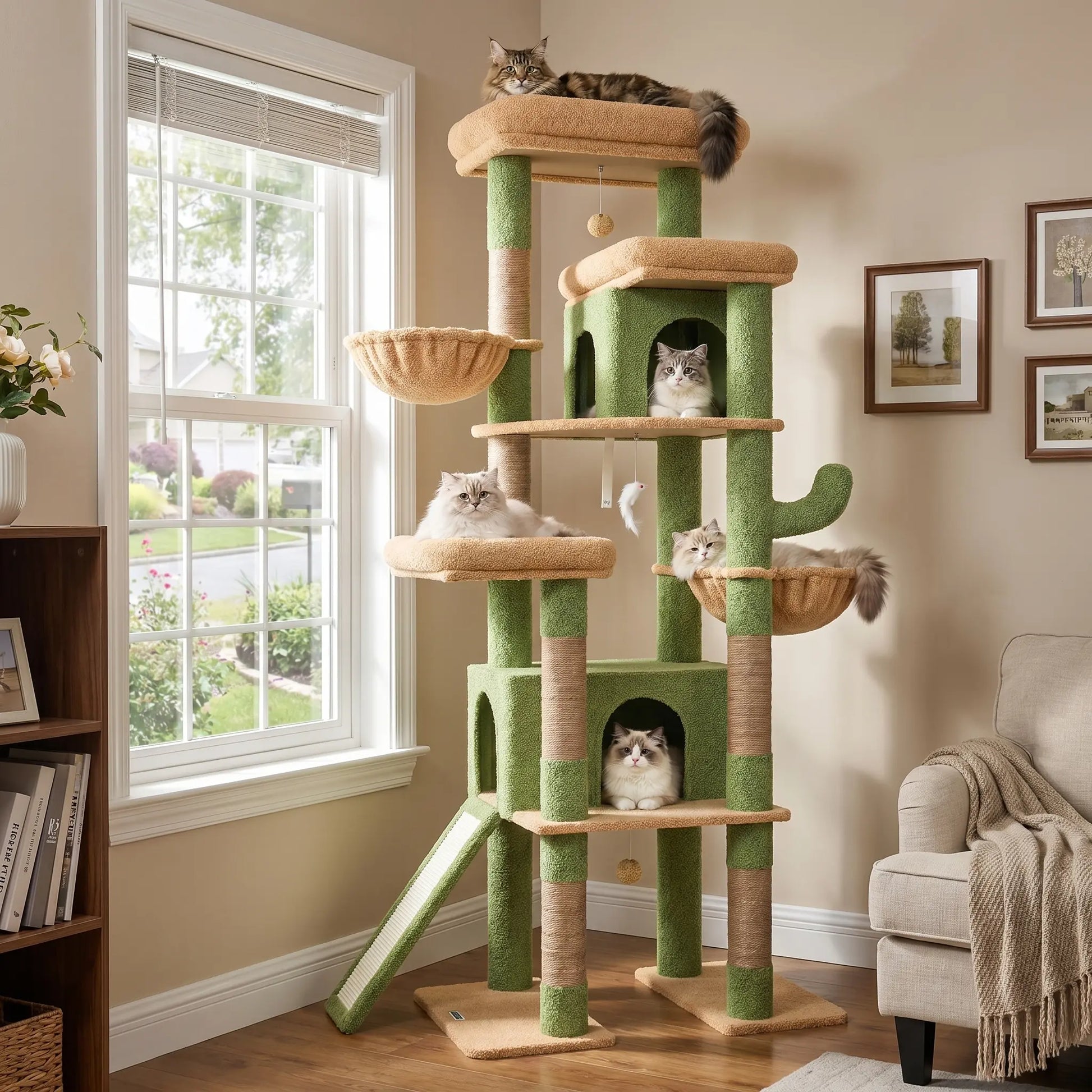 Globlazer S78 78-Inch Modern Freestanding Cat Tree Tower, Durable Activity Center with Condos, Natural Sisal Scratching Posts, Hammock, Perches, and Comfortable Lounging Areas for Large Cats, Easy Assembly