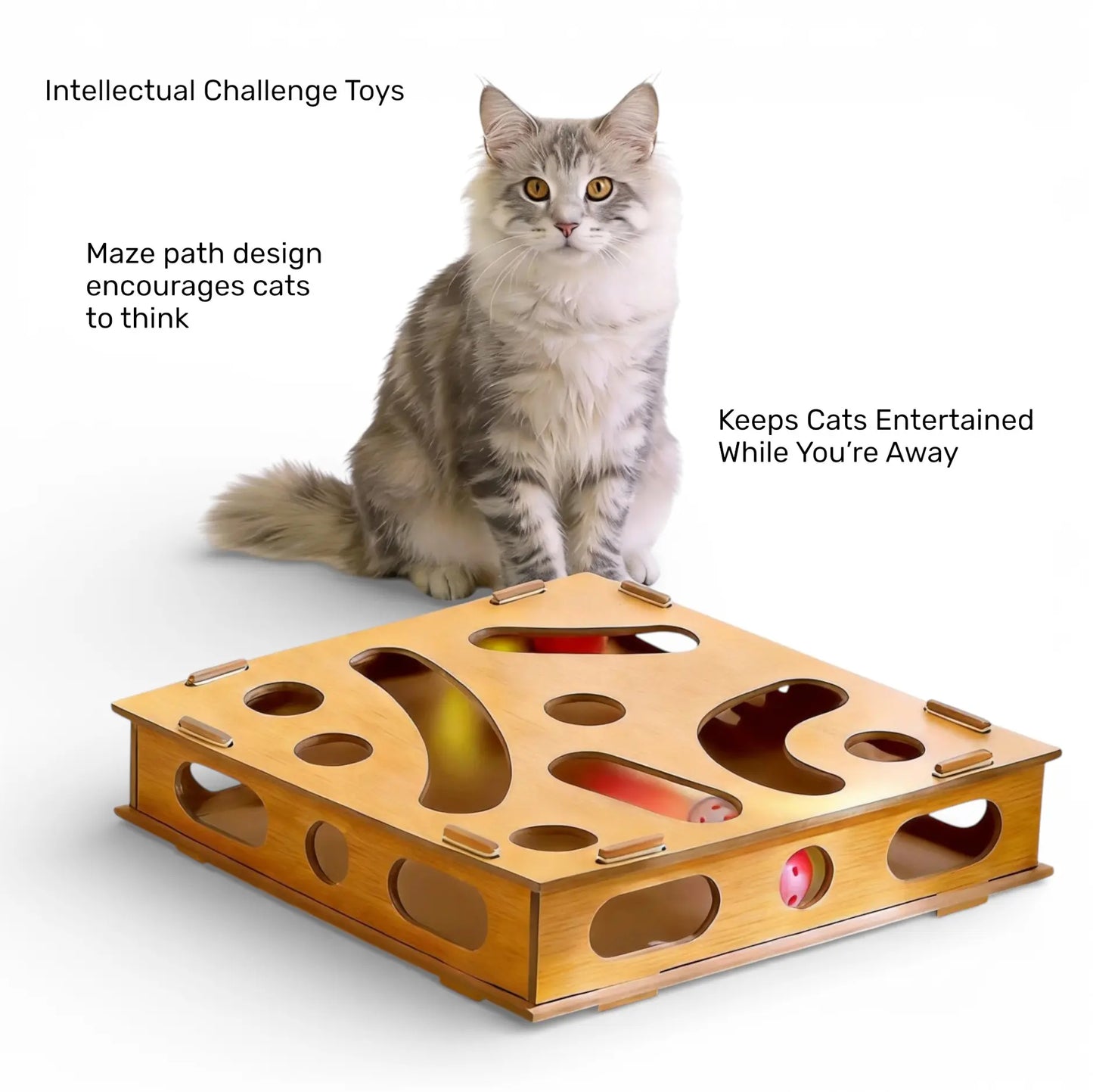 Interactive Cat Puzzle Enrichment Box - Durable Composite Board Maze Toy for Enhanced Stimulation and Entertainment