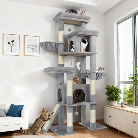 Globlazer S78 78-Inch Modern Freestanding Cat Tree Tower, Durable Activity Center with Condos, Natural Sisal Scratching Posts, Hammock, Perches, and Comfortable Lounging Areas for Large Cats, Easy Assembly