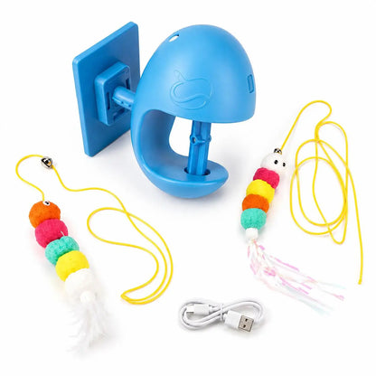 Wall-Mounted Automatic Cat Toy with Adjustable Modes, Interactive Feather Teaser, USB Rechargeable with Rewind Rope for Indoor Cats