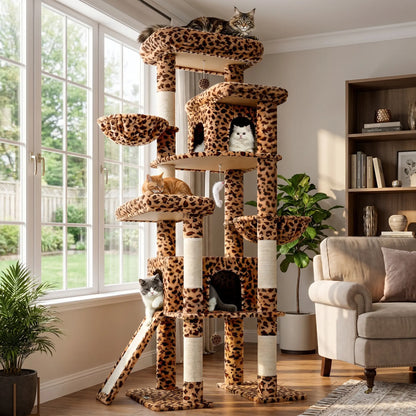 Globlazer S78 78-Inch Modern Freestanding Cat Tree Tower, Durable Activity Center with Condos, Natural Sisal Scratching Posts, Hammock, Perches, and Comfortable Lounging Areas for Large Cats, Easy Assembly
