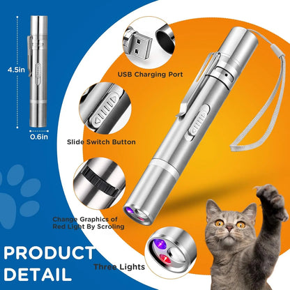 Interactive 3-in-1 Cat Laser Toy with Automatic 6-Hole Whack-a-Mole, Fluttering Butterfly, and USB Rechargeable Features for Indoor Cats and Dogs - Stress Relief Toy for Bored Pets