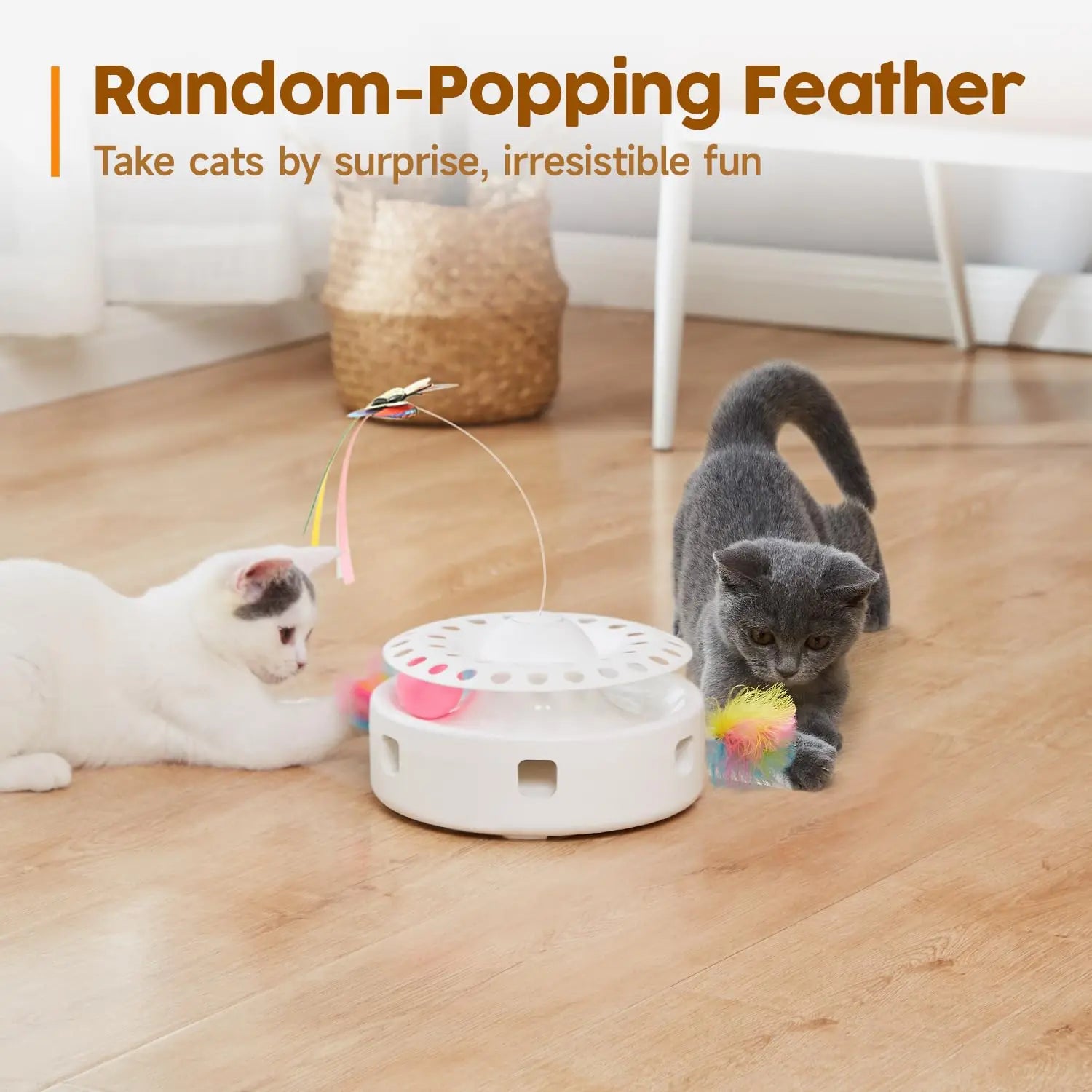 Potaroma 3-in-1 Interactive Automatic Cat Toy with Fluttering Butterfly, Random Moving Feather, and Track Balls - USB Powered Indoor Exercise for Cats