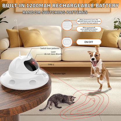 Interactive 3-in-1 Cat Laser Toy with Automatic 6-Hole Whack-a-Mole, Fluttering Butterfly, and USB Rechargeable Features for Indoor Cats and Dogs - Stress Relief Toy for Bored Pets