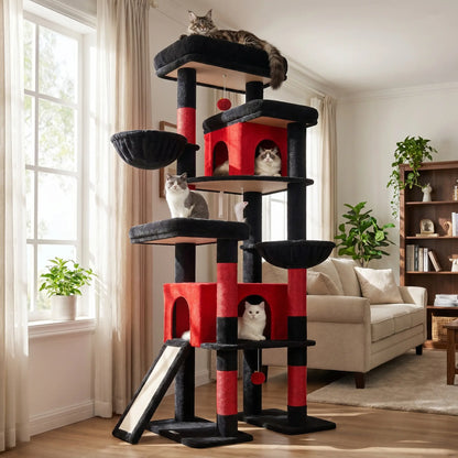 Globlazer S78 78-Inch Modern Freestanding Cat Tree Tower, Durable Activity Center with Condos, Natural Sisal Scratching Posts, Hammock, Perches, and Comfortable Lounging Areas for Large Cats, Easy Assembly