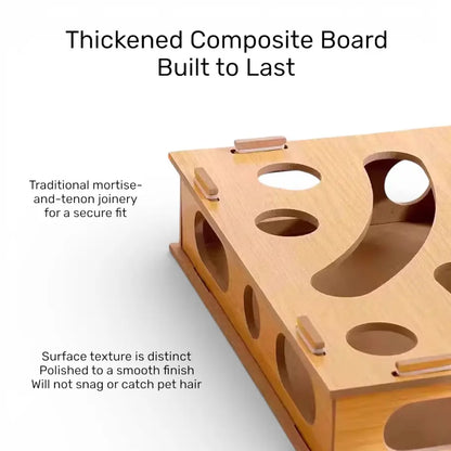 Interactive Cat Puzzle Enrichment Box - Durable Composite Board Maze Toy for Enhanced Stimulation and Entertainment