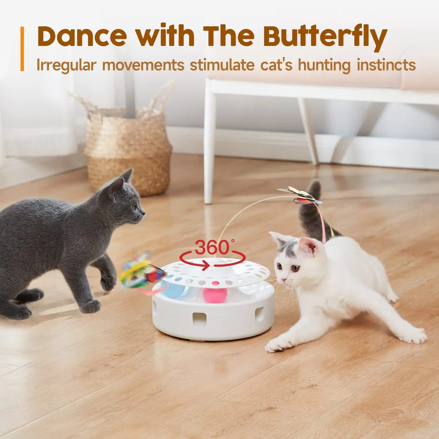 Potaroma 3-in-1 Interactive Automatic Cat Toy with Fluttering Butterfly, Random Moving Feather, and Track Balls - USB Powered Indoor Exercise for Cats