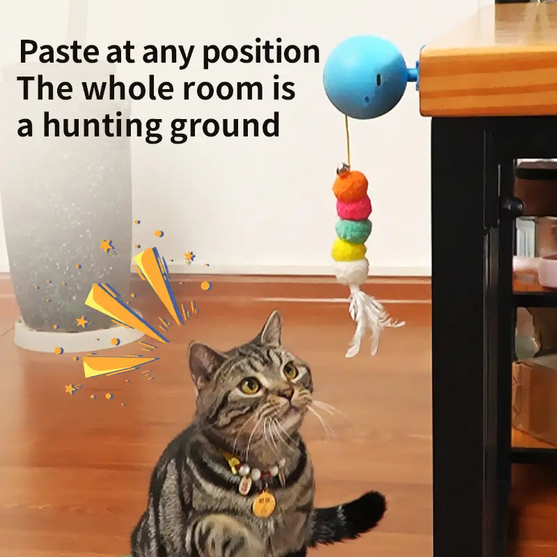 Wall-Mounted Automatic Cat Toy with Adjustable Modes, Interactive Feather Teaser, USB Rechargeable with Rewind Rope for Indoor Cats