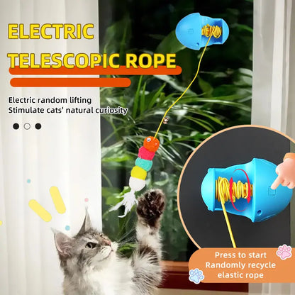 Wall-Mounted Automatic Cat Toy with Adjustable Modes, Interactive Feather Teaser, USB Rechargeable with Rewind Rope for Indoor Cats