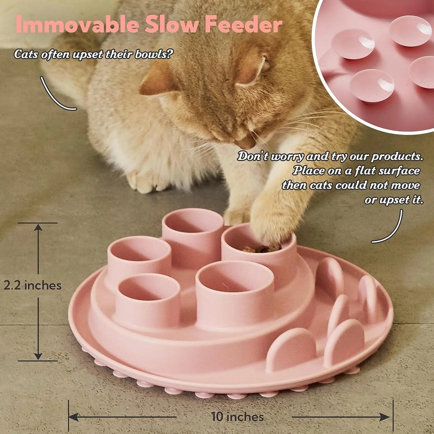 Cat Puzzle Feeder Slow Feeder Bowl for IQ Training and Mental Stimulation, Silicone, Multicolored, Dishwasher Safe