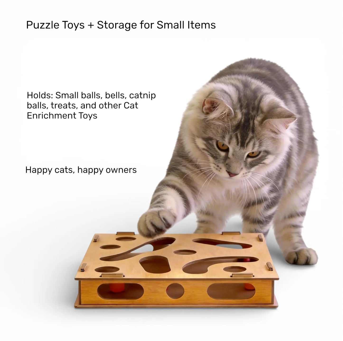 Interactive Cat Puzzle Enrichment Box - Durable Composite Board Maze Toy for Enhanced Stimulation and Entertainment