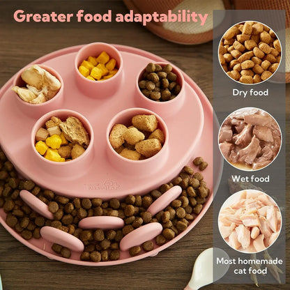 Cat Puzzle Feeder Slow Feeder Bowl for IQ Training and Mental Stimulation, Silicone, Multicolored, Dishwasher Safe