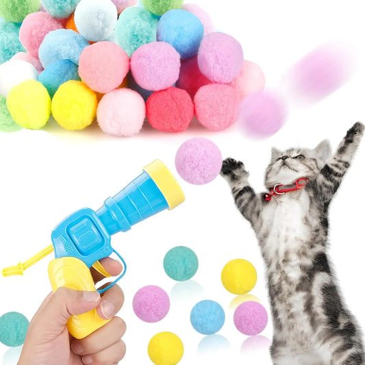31-Piece Cat Ball Toy Launcher Set with Plush Fuzzy Balls and Interactive Gun for Engaging Indoor Play for Cats