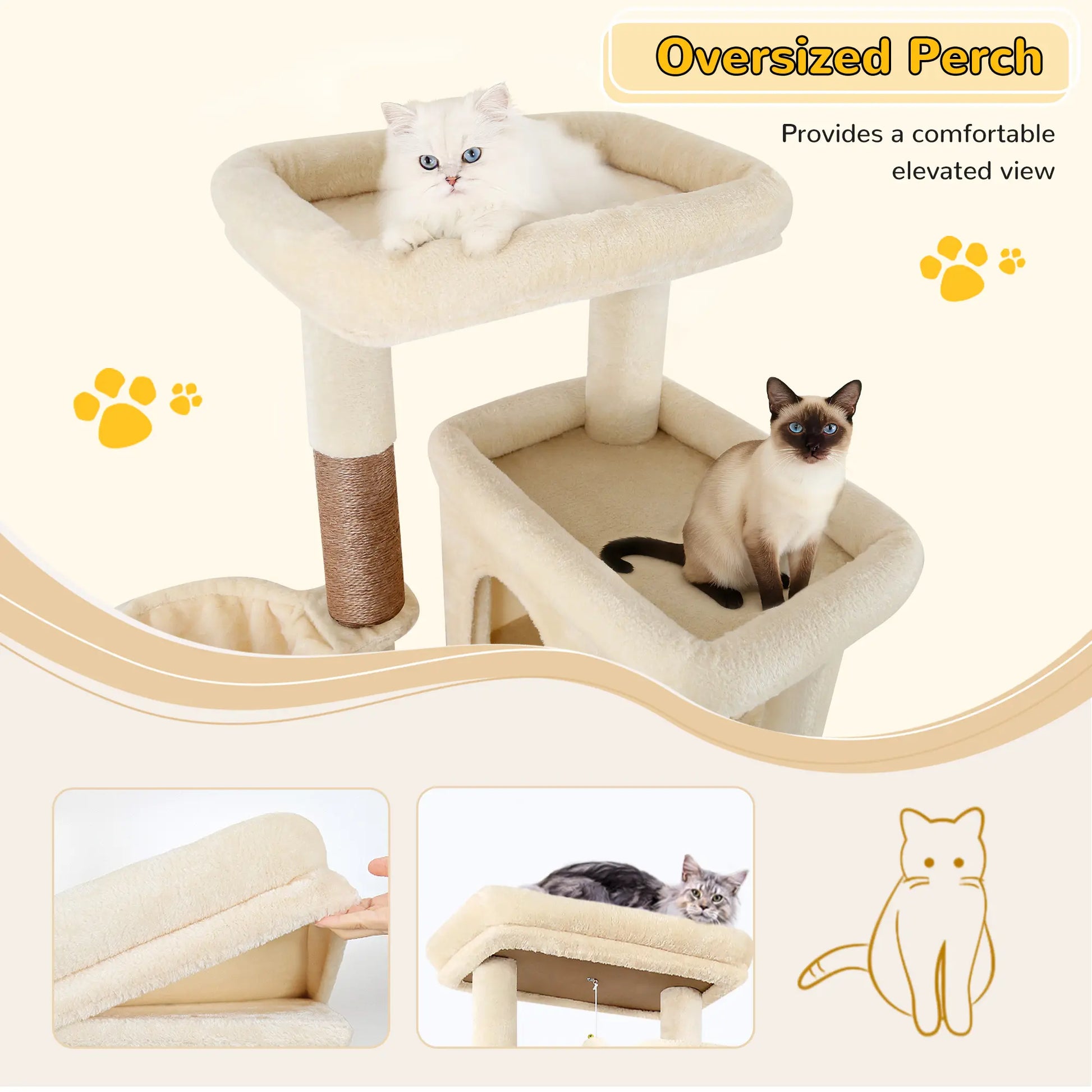 Globlazer S78 78-Inch Modern Freestanding Cat Tree Tower, Durable Activity Center with Condos, Natural Sisal Scratching Posts, Hammock, Perches, and Comfortable Lounging Areas for Large Cats, Easy Assembly