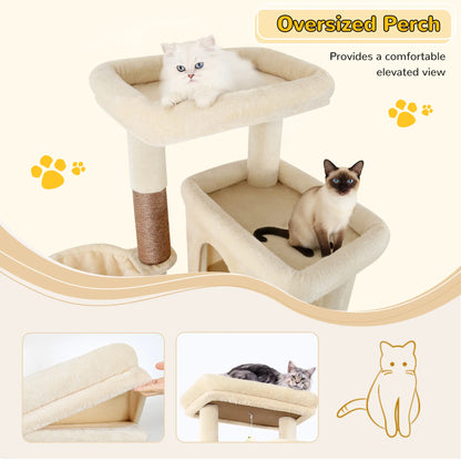 Globlazer S78 78-Inch Modern Freestanding Cat Tree Tower, Durable Activity Center with Condos, Natural Sisal Scratching Posts, Hammock, Perches, and Comfortable Lounging Areas for Large Cats, Easy Assembly