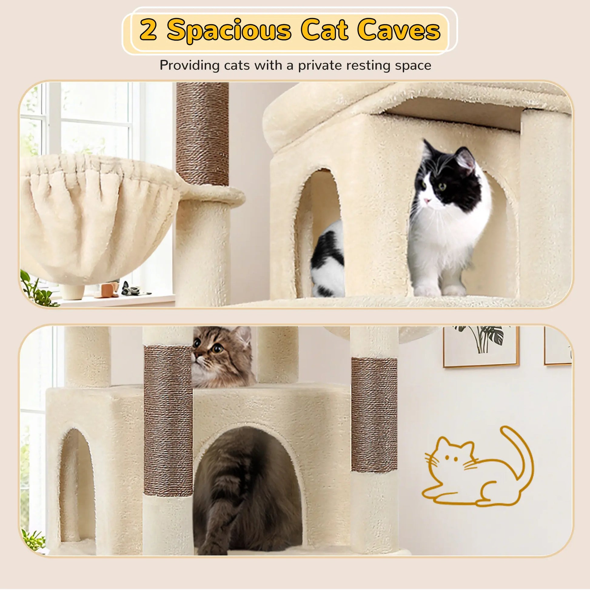 Globlazer S78 78-Inch Modern Freestanding Cat Tree Tower, Durable Activity Center with Condos, Natural Sisal Scratching Posts, Hammock, Perches, and Comfortable Lounging Areas for Large Cats, Easy Assembly