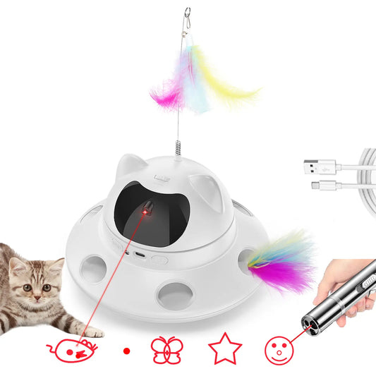 Interactive 3-in-1 Cat Laser Toy with Automatic 6-Hole Whack-a-Mole, Fluttering Butterfly, and USB Rechargeable Features for Indoor Cats and Dogs - Stress Relief Toy for Bored Pets