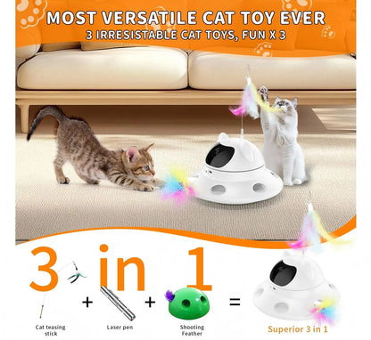 Interactive 3-in-1 Cat Laser Toy with Automatic 6-Hole Whack-a-Mole, Fluttering Butterfly, and USB Rechargeable Features for Indoor Cats and Dogs - Stress Relief Toy for Bored Pets