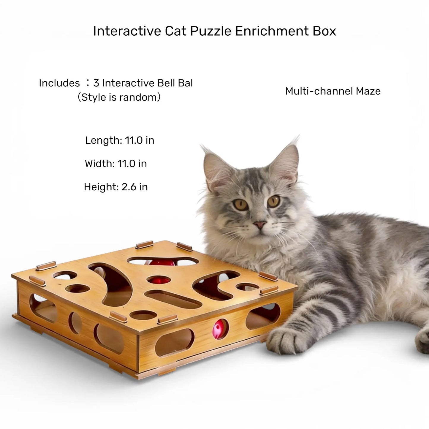 Interactive Cat Puzzle Enrichment Box - Durable Composite Board Maze Toy for Enhanced Stimulation and Entertainment