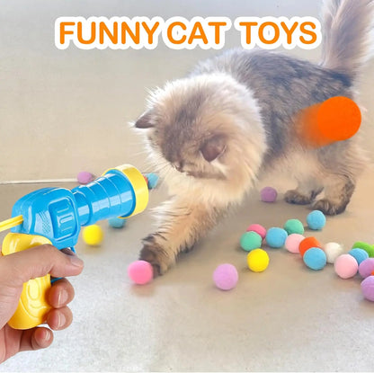 31-Piece Cat Ball Toy Launcher Set with Plush Fuzzy Balls and Interactive Gun for Engaging Indoor Play for Cats