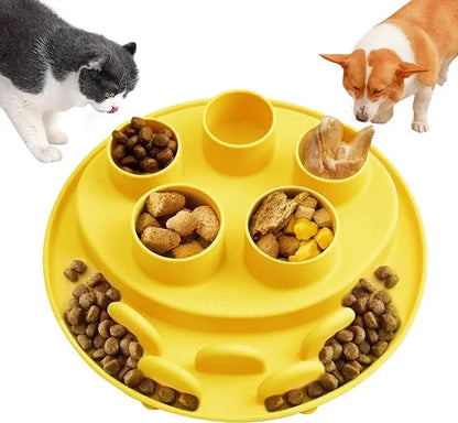 Cat Puzzle Feeder Slow Feeder Bowl for IQ Training and Mental Stimulation, Silicone, Multicolored, Dishwasher Safe