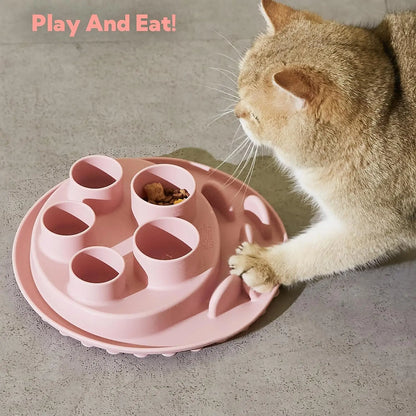 Cat Puzzle Feeder Slow Feeder Bowl for IQ Training and Mental Stimulation, Silicone, Multicolored, Dishwasher Safe