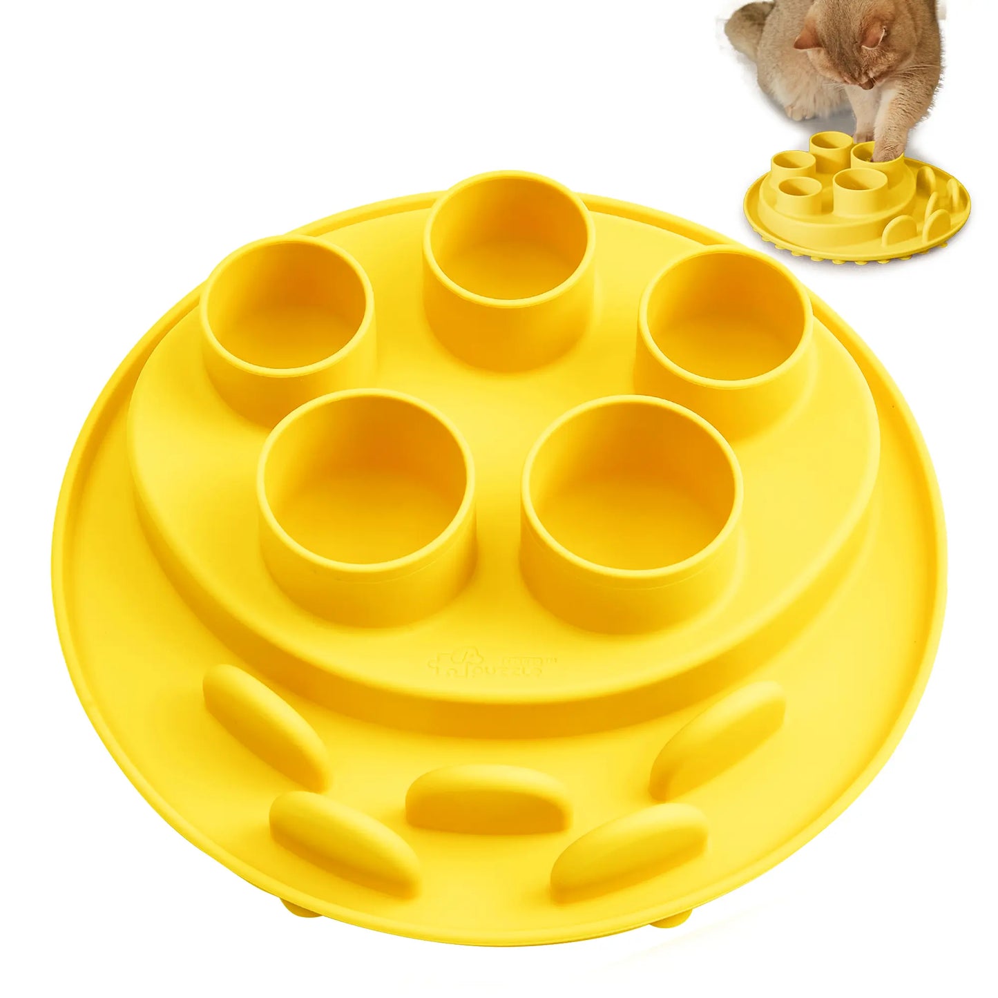 Cat Puzzle Feeder Slow Feeder Bowl for IQ Training and Mental Stimulation, Silicone, Multicolored, Dishwasher Safe
