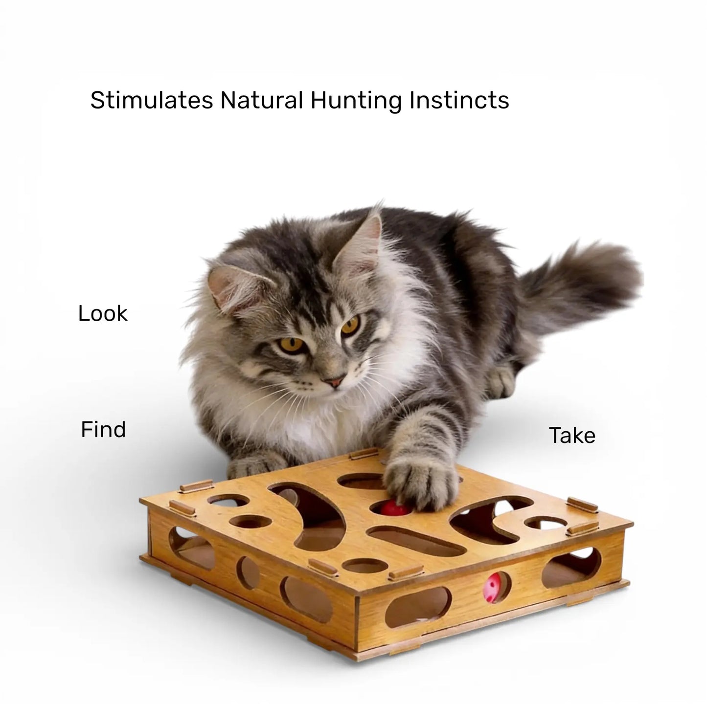 Interactive Cat Puzzle Enrichment Box - Durable Composite Board Maze Toy for Enhanced Stimulation and Entertainment