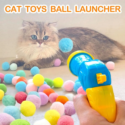 31-Piece Cat Ball Toy Launcher Set with Plush Fuzzy Balls and Interactive Gun for Engaging Indoor Play for Cats